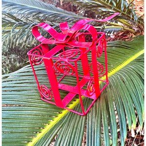 Vintage 90s Handmade Christmas Gift Ornament Tabletop Decor Red Open Cut…